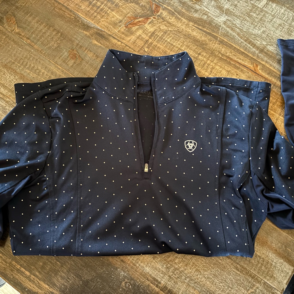 Ariat Navy Polka Dot Quarter-Zip Pullover Long Sleeve